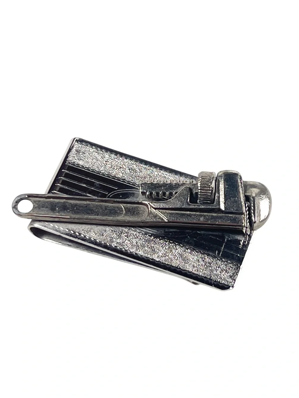 Vintage Pipe Wrench Silver Tone Money Clip Plumber Handyman Construction
